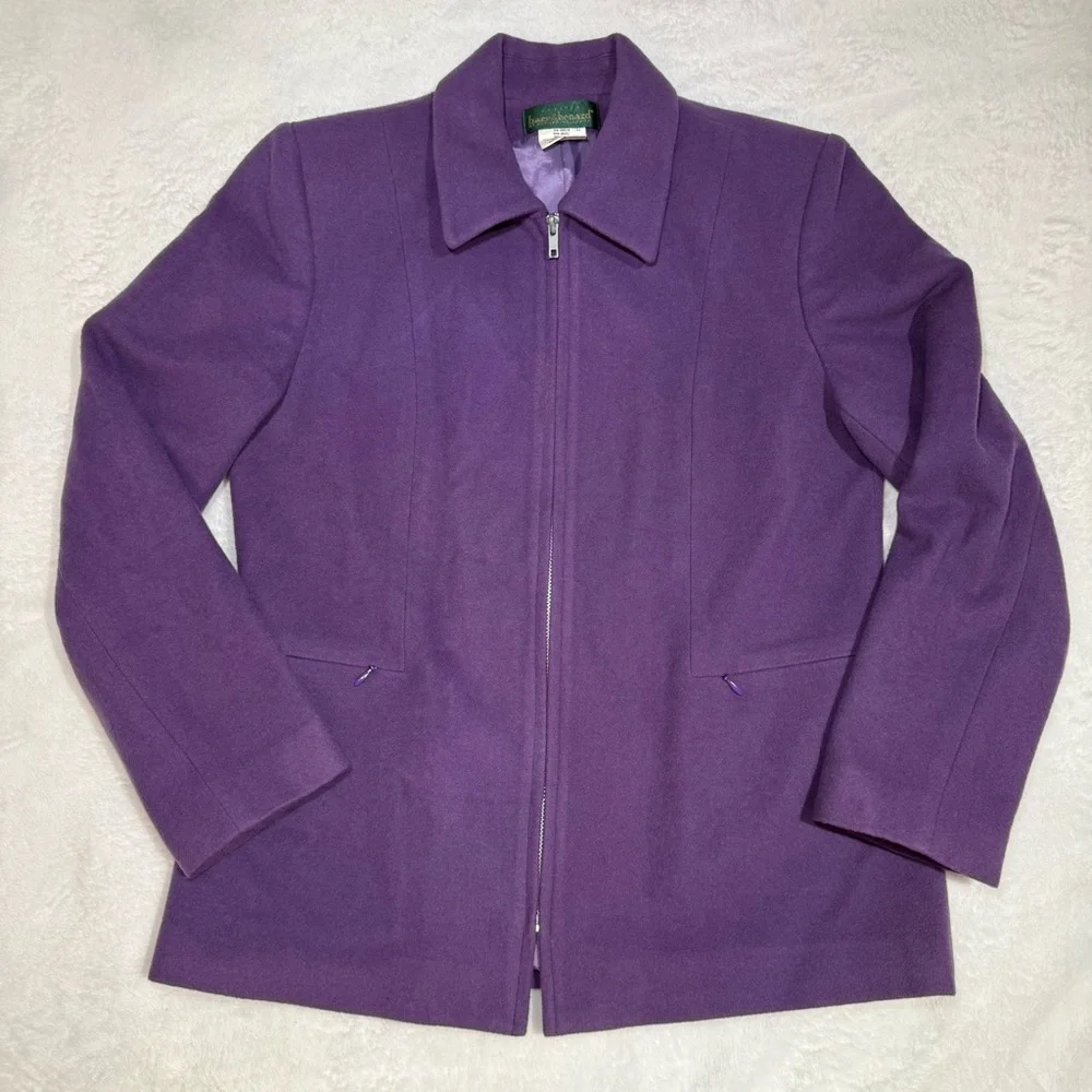 Vintage Harvé Benard‎ Petite Purple Wool Cashmere Blend Zip Jacket Size 4P